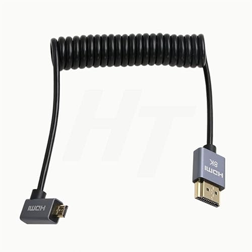Micro HDMI 4K 8K 60Hz ángulo recto HDMI Cable en espiral para Sony A7III A7RIV Canon R5 R6 GH4 S5 Z50 Cámara ATOMOS Ninja V Portkeys Monitor Tipo A