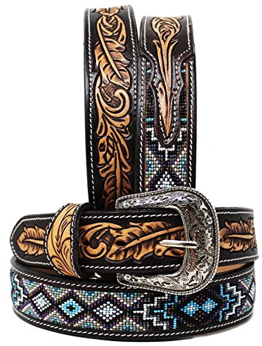 CHALLENGER 33-34 Men's Western Rodeo Heavy Duty Beaded Full-Grain Leather Belt 26RT15