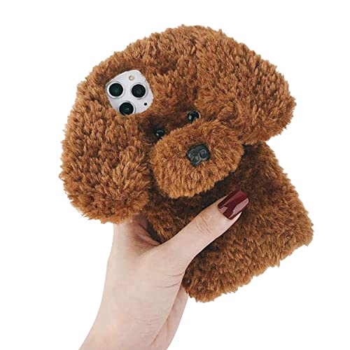 Coque peluche chien iPhone 17 marron étui protection poilu