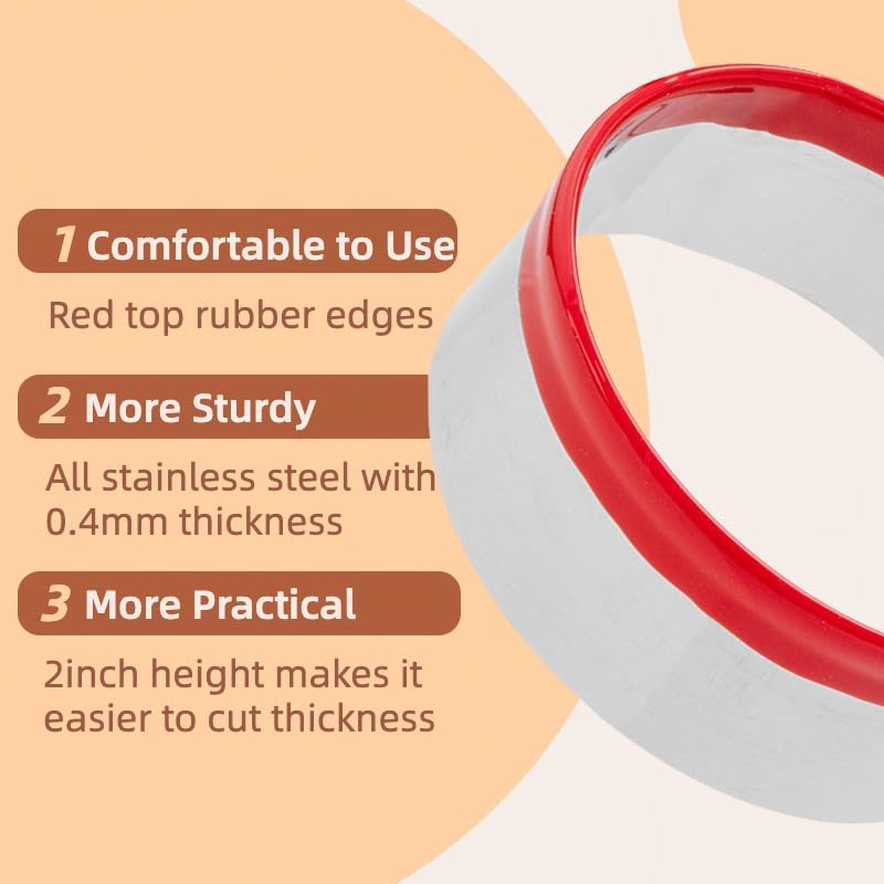 4 Inch Round Cookie Cutter with Red Top Rubber Protection, Large Circle Biscuit Cutter, Metal Cookie Cutter image 4