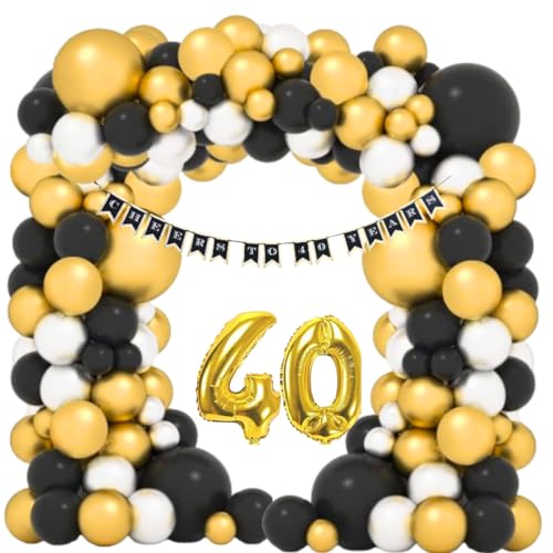 Image of WP Wanna Party Happy 40th Birthday Decorations Combo Kit - 33 pcs | Happy Birthday Decoration Kit | Men and Women |Birthday Banner | Gold, Black and Silver Balloon | 40 Numerical Gold Balloon