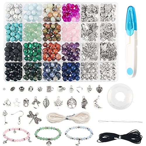I LOVE MOM Kit Bracelet Perle Pierre Naturelle pour Bijoux,Bracelet de Fabrication Pierre Naturelle kit de Perles Bricolage Artisanat pour Enfant Adulte pour Boucles d'oreilles,pendentifs,colliers Cover