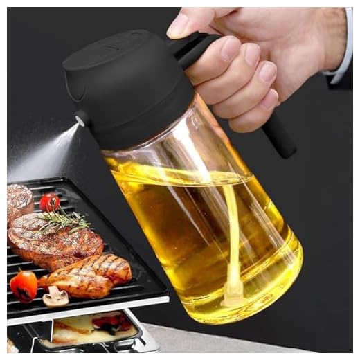 Oil Spray Bottle,2-in-1 Oil Dispenser and Oils Spray,16 OZ Glass Olive Oils Bottle for Kitchen,Black