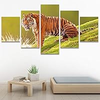 SIGNWIN 5 Panel Canvas Wall Art Modern Art Animals Dramatic Farmhouse/Country Lion Multicolor Photography Tiger for Home Decorations Ready to Hang - 60