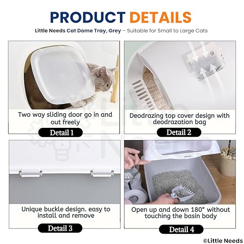 Image of Cat Litter Box with Scooper - (Dome Tray) (49 x 36 x 36 cm) for Small Cats & Kittens | 19 inch Hooded Toilet with Flap Door | Anti-Tracking Design, Spacious Easy-Clean Tray for Indoor Use