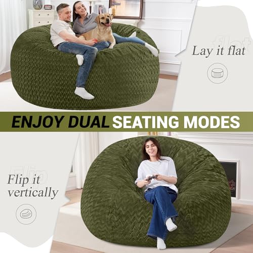 Image of 6FT Bean Bag Chair,Giant Bean Bag Chairs for Adults,Big Bean Bags with Memory Foam Filled, Large Beanbag Chairs with Chevron Plush Cover-Green