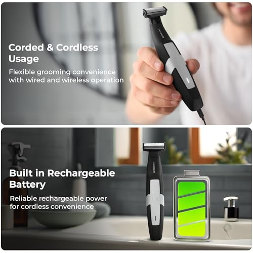 Image of Zebronics Shaver-S Beard Trimmer, Corded & Cordless Use, Upto 140min Runtime, Stainless Steel Blades, Built-in battery, 4 Guide Combs, IPX7 Waterproof, Type-C, LED Indicator, Skin Friendly (Black)