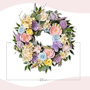 TEMPUS Spring Summer Wreath for Front Door 22 Inch Artificial Floral Wreath with Roses Peonies Hydrangeas Leaves for Door Wall Decoration Wedding Party Home Farmhouse Decoration TEMPUS Spring Summer Wreath for Front Door 22 Inch Artificial Floral Wreath with Roses Peonies Hydrangeas Leaves for Door Wall Decoration Wedding Party Home Farmhouse Decoration