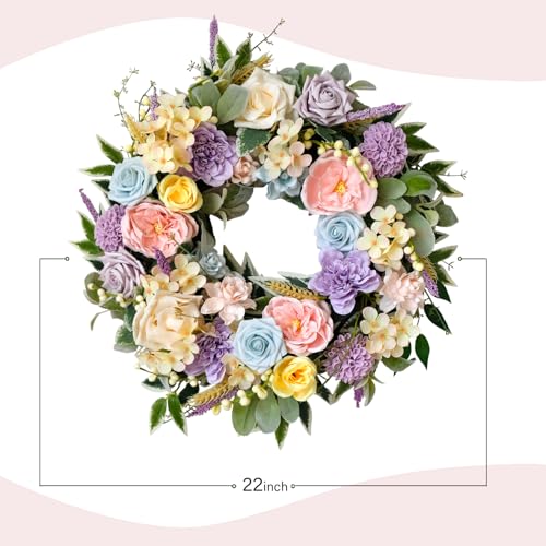 TEMPUS-Spring-Summer-Wreath-for-Front-Door-22-Inch-Artificial-Floral-Wreath-with-Roses-Peonies-Hydrangeas-Leaves-for-Door-Wall-Decoration-Wedding-Party-Home-Farmhouse-Decoration TEMPUS Spring Summer Wreath for Front Door 22 Inch Artificial Floral Wreath with Roses Peonies Hydrangeas Leaves for Door Wall Decoration Wedding Party Home Farmhouse Decoration