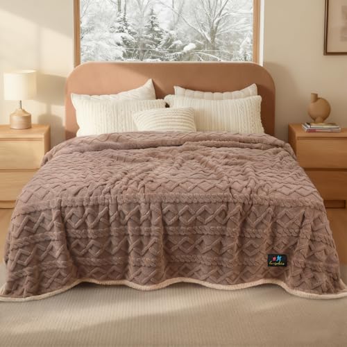 Luciphia Waterproof Pet Blanket, Liquid Pee Proof Dog Blanket for Sofa Bed Couch, Reversible Sherpa Fleece Furniture Protector Cover for Small Medium Large Dogs Cats, Khaki Queen Size(90