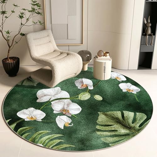 Tapis rond 120 cm en microfibre à feuilles vertes lavable en machine - 6