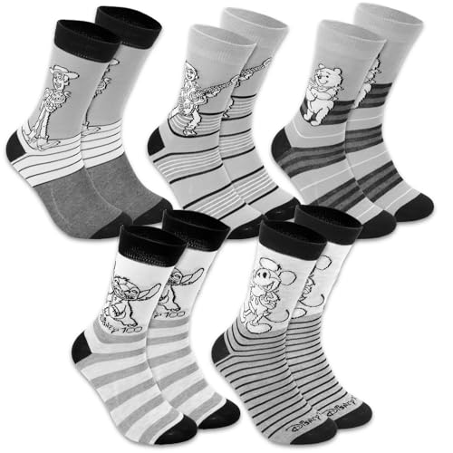 Disney Crew Socks for Men - Bundle with 5 Pairs of Crew Socks Size 10-13 Featuring Stitch, Mickey Mouse, Toy Story, More Plus Stickers Gift Set for Men, Teens2