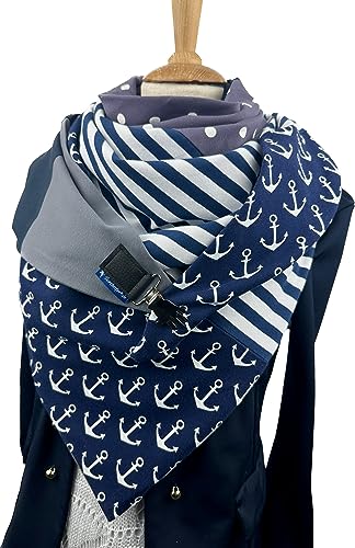 Kreatives XXL Dreieckstuch, maritimer Wickelschal mit Ankern, Tuecherfee Schal, Stola, Tuch mit Verschluss