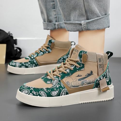 Image of Men's Fashion High Top Chinese Style Skate Sneakers Stylish Comfortable Skateboarding Road Running Walking Shoes