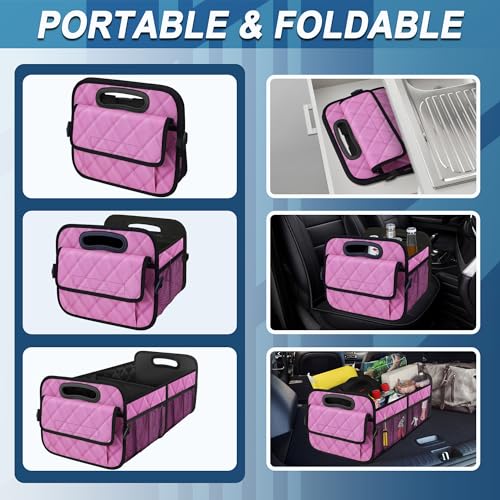 Image of Deosk Car Trunk Organizer for SUV, Car Organizers and Storage with Reinforced Handles, Car Accessories for Women /Men 50L Waterproof Polyester Trunk Organizer(Medium,Pink)