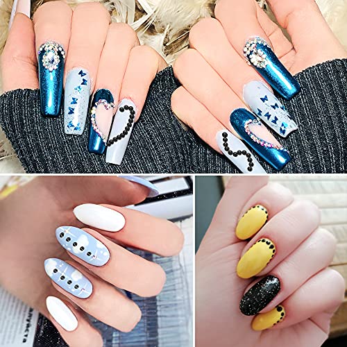 Black Nail Art Rhinestones, Glass Flat Back Rhinestones, Crystals Nail Gems For Nail Design, Rhinestones For Crafts, Face, 3D Nail Jewels Rhinestones Set With Rhinestone Picker Dotting Pen (1880Pcs) #TOP4