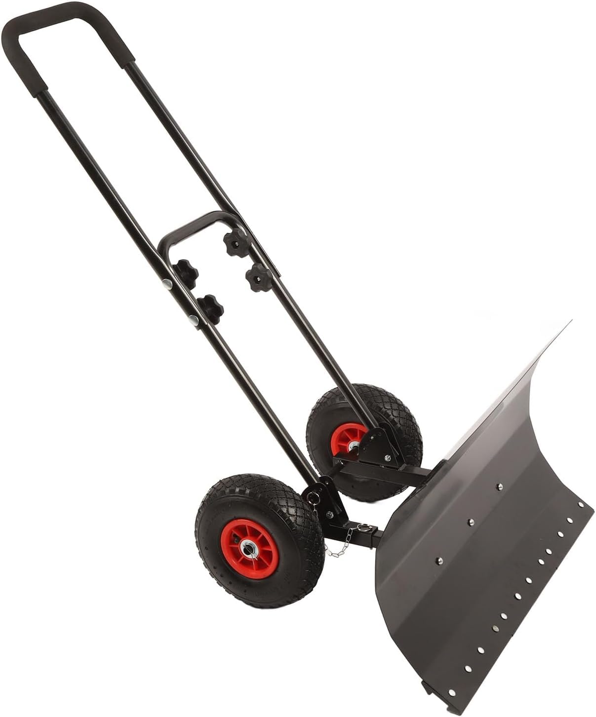 Pala da neve con altezza regolabile, 73,7 cm, in ferro e acciaio, design angolare, ruote rotanti per una facile rimozione della neve