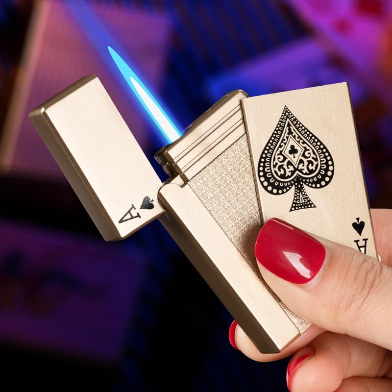 Miniatura 2 de Encendedor de póquer de metal de 2 piezas, recargable y ajustable, divertidos encendedores de llama de chorro a prueba de viento, para cumpleaños,