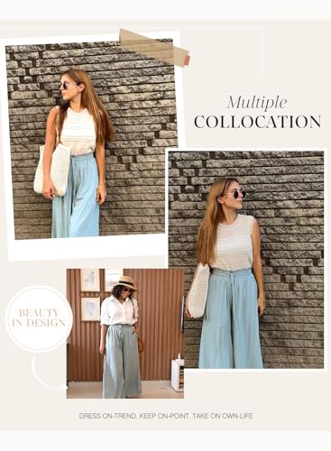 Image of Dokotoo Pants for Women Casual Elastic Waist Wide Leg Pants with Pockets
