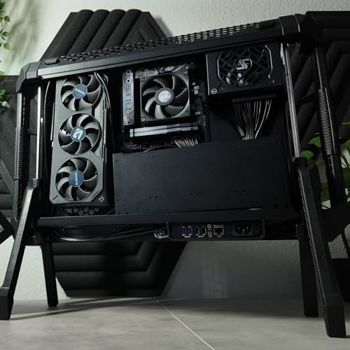 Image of eBlaztr Portable ITX PC Case Full Desktop GPU Performance, Matte Black Aluminum, PCIe 4.0 Riser Cable, DP Ribbon Cable, Patented Leg System