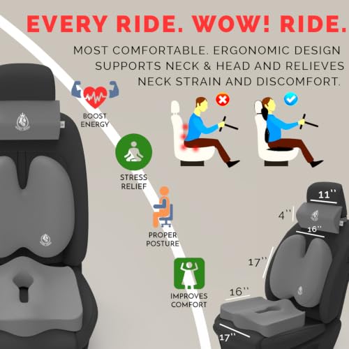 Image of MRRON Neckrest Back Support or Coccyx Orthopaedic Cushion for Long Sitting Universal fit with Ergonomic Design Made by High Density Memory Foam Used for Car or Office Chairs. (Grey, Backpro)