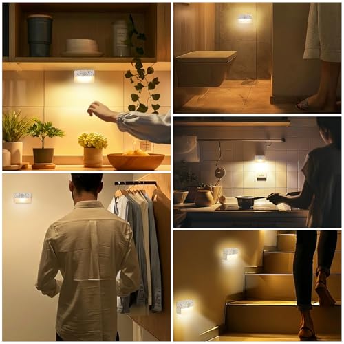 Image of Guankai 16 Pack Motion Sensor Stair Light for Indoor, Battery Operated Closet Lights, Wireless Stick on Anywhere Hallway Lamp, Portable Led Night Lamps for Bedroom Under Cabinet Kitchen,Terrazzo White