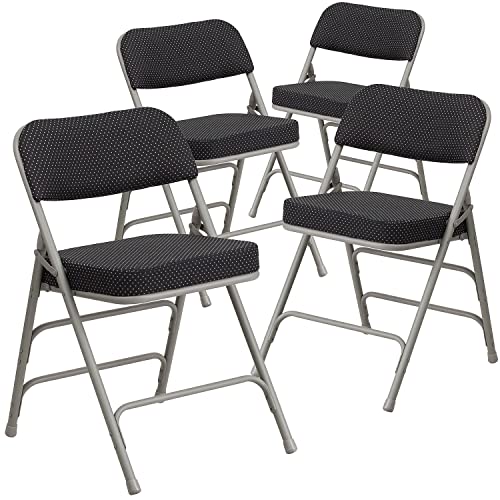Flash Furniture (Pack of 4) HERCULES Series Premium Curved Triple Braced & Double Hinged Black Pin-Dot Fabric Metal Folding Chair