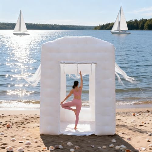 New White Inflatable Hot Yoga Dome Tent with Built-in Fan...