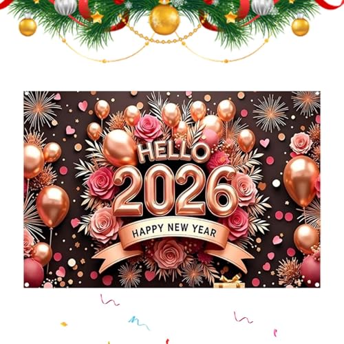 Decoraciones de Año Nuevo - Panel grande de tela, banner de celebración 2026, decoración de, exhibición de vacaciones en interiores y exteriores, reutilizable para fotos