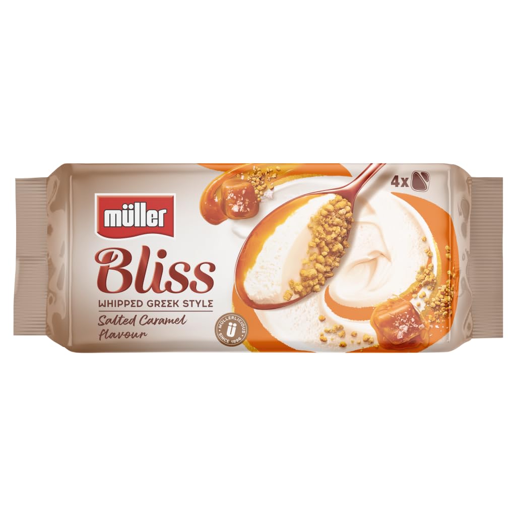 Müller Corner Bliss Whipped Greek Style Salted Caramel Yogurt, 4 x 100g