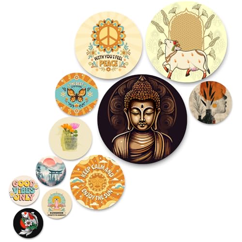 Image of RADIQORE Set of 11 Designer MDF Wooden Wall Hanging for Home Decoration | Office | Gift | Wall Decor Hanging Items | Wall Art | Living Room | Bedroom (budha)