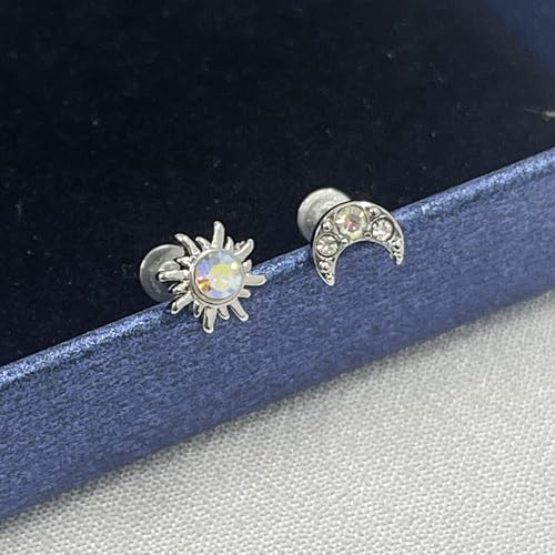 2Pcs 16G Sun Moon Labret Monroe Lip Rings Stainless Steel Lip Labret Studs Tragus Helix Cartilage Stud Earrings AB Color Body Piercing Jewelry 8mm4