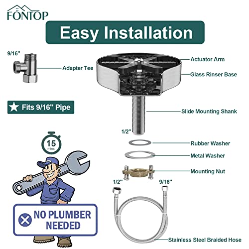 Glass Rinser Cup Washer For Sink, Fontop 304 Stainless Steel Cup Cleaner Bottle Washer Kitchen Sink Attachment, Faucet Glass Washer Accessories For Home Bar Cafe Brushed Nickel #TOP4