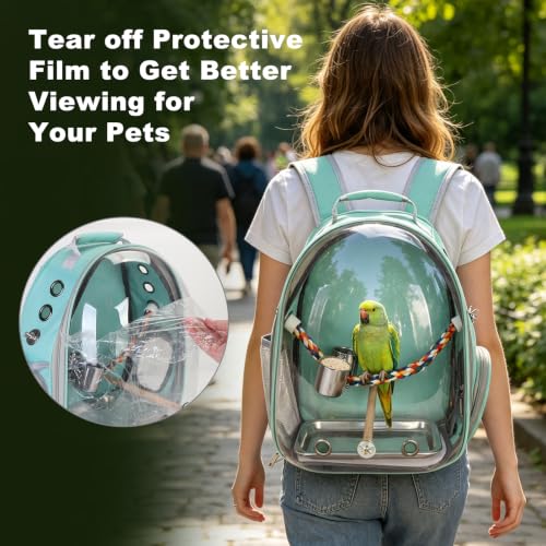 Image of Bird Travel Carrier, Bird Backpack Cage with Rope & Wood Perches Tray Food Bowl, Portable Clear Bubble Window Breathable Mesh Bag for Small Medium Parrots Cockatiel Parakeet Budgies Conures Lovebirds