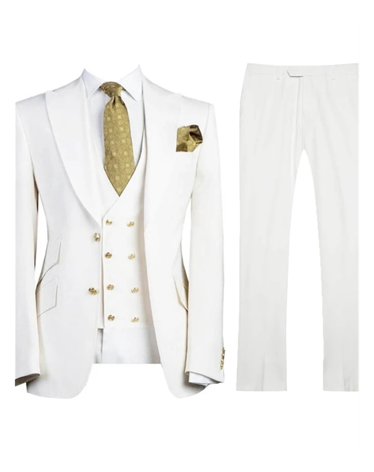 Traje hombre ceremonia Trajes de 3 piezas blancos ajustados for hombre, esmóquines casuales con solapa pico for boda (chaqueta, chaleco y pantalón) Traje de tres piezas para hombre(L)