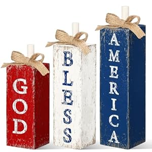 3 Pcs Red White and Blue Decoration Patriotic Wood Block Sign Vintage 4th of July Tiered Tray Decor Rustic Farmhouse Memorial Day Decoration Independence Day Table Centerpiece(American)