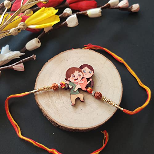 Image of Bhai Please Annoying Brother Rakhi for Brother /Bhai /Bhaiya| Set of 1 pc with Roli /Kumkum | Kids, Boys Designer, Fancy, Fun, Cartoon Wooden Rakhi Set| with Raksha Bandhan Greetings