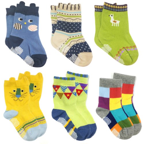 Bowbear Baby 6-Pair Animal Fun Socks, Small, Owl & Lion
