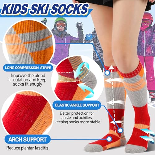 Image of ANTSANG 3 Pairs Kids Merino Wool Ski Socks Boys Girls Thermal Thick Warm Winter Cozy Socks for Skiing Snowboarding