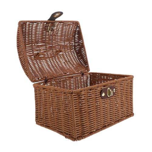 Boîte de rangement rotin pour mahjong miniature bohème Toyvian avec couvercle