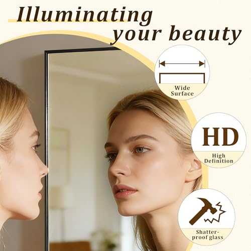 Image of BEAUTYPEAK 86 inchx40 inch Rectangle Full Body Floor Mirrors, Full Length Mirror with Stand, Large Black Mirror for Bedroom, Dressing Room, Leaning, Standing or Hanging Horizontally /Vertically