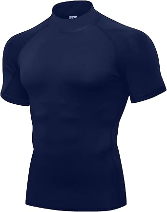 Compression Shirt Men Mock Turtleneck Short Sleeve Athletic Workout T Shirts Sports Undershirt Quick Dry Base Layer