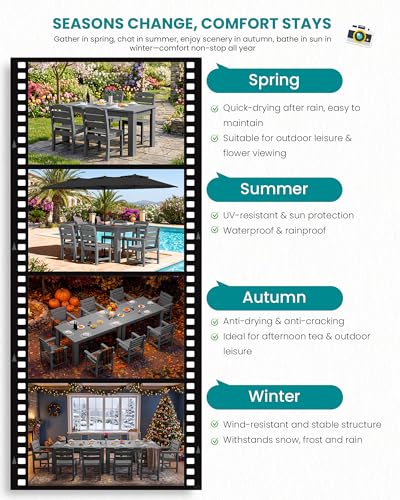 Image of SERWALL 59 inch HDPE Outdoor Dining Set for 6, w / 1 Table & 6 Armchairs, Gray