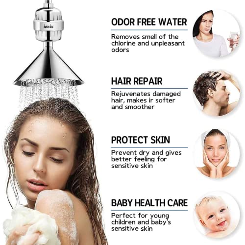 Image of IONIX Water Softener | 1 Year Warranty | Hard Water Softener for Tap and Shower Heads, Shower Filter for Bathroom, 15 Stage Hard Water Filter with Easy Self-Installation (Chrome, Set of 1)