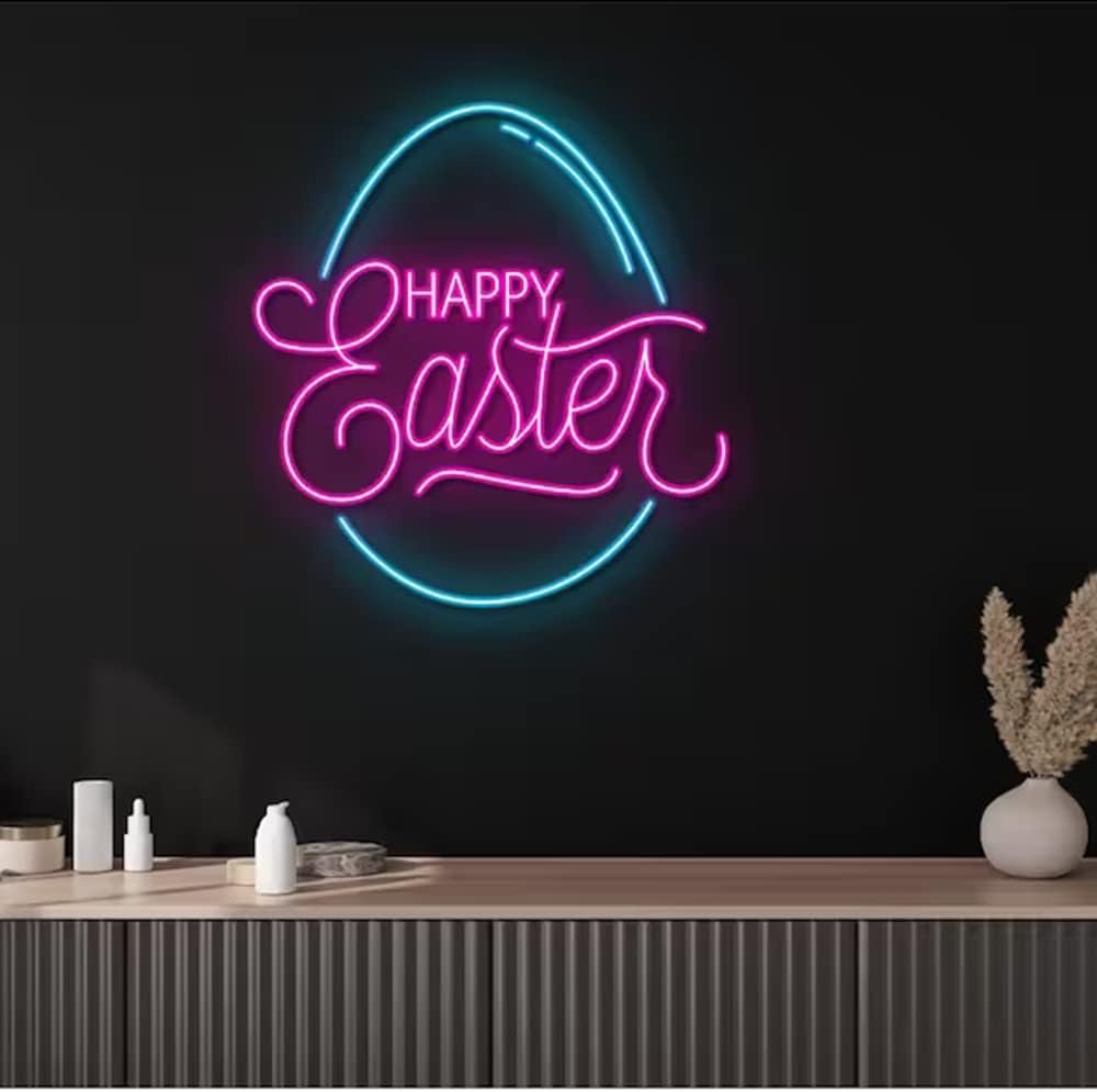 Egg Chicken Easter Neon Sign, Easter Gifts, Easter Decor,Basket for Easter Neon Nursery Bedroom Decor Light Up Size:15.7inch