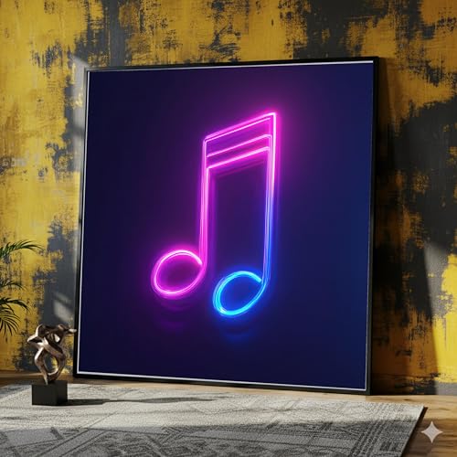 Tableau sur toile avec note de musique néon décoration murale