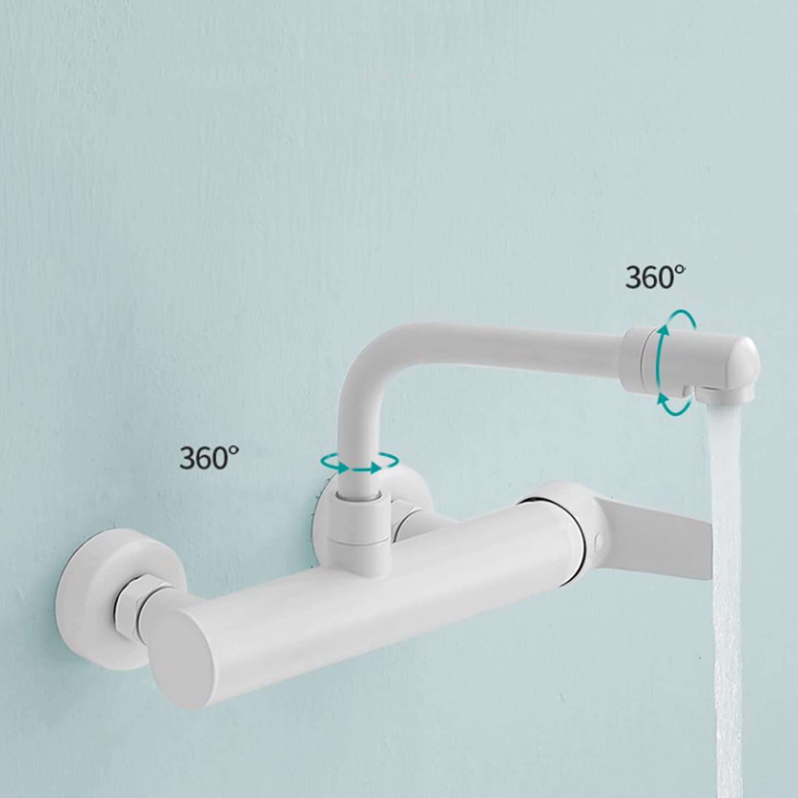 Grifo de Cocina montado en la Pared Grifos de Cocina Grifo de Fregadero de Cocina Giratorio de latón Blanco Grifo de Fregadero de Agua fría y Caliente - 20 cm (29 cm)