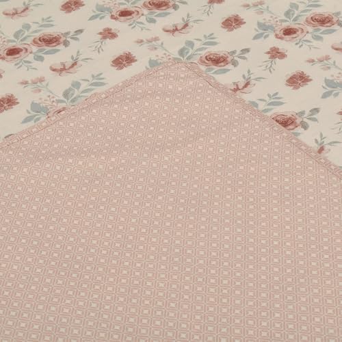 Image of HUESLAND 100% Cotton Reversible Dohar Single Bed Cotton | Soft Cambric Weave, Lightweight AC Blanket for Summer & All Weather Use | 56 x 89 inches, Floral Medley - Ivory & Peach