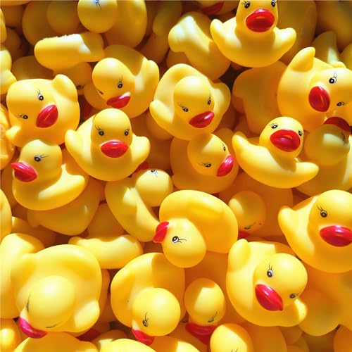 DZTIAN 51-Pieces Float & Squeak Mini Rubber Duck Baby Bath Ducky Sound ShowerToys for Kids Celebrate The Joy of The Children