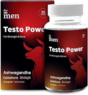 ForMen Testo Power | 30 Veg Testosterone Supplement Ayurvedic tablets | 1000mg with Fenugreek (Methi), Ashwagandha, Gokshura & Safed Musli, | Men Wellness Supplement for Energy & Performance